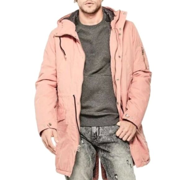 Guess Boyd Parka Fishtail Hem Hooded Jacket Men's Large in Cameo Brown Washed - Picture 1 of 12
